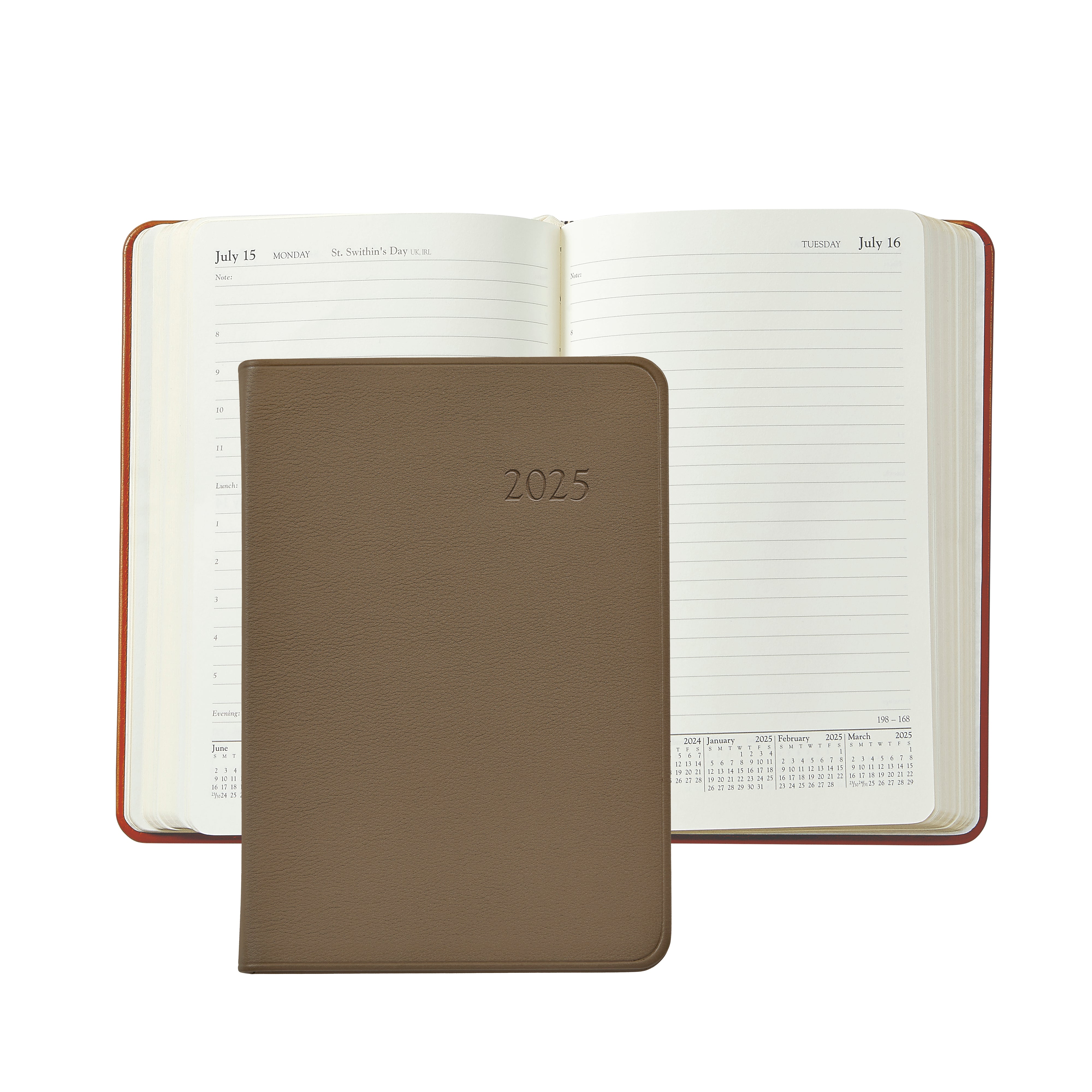 2025 Daily Journal Planner | Taupe Traditional Leather – Graphic Image