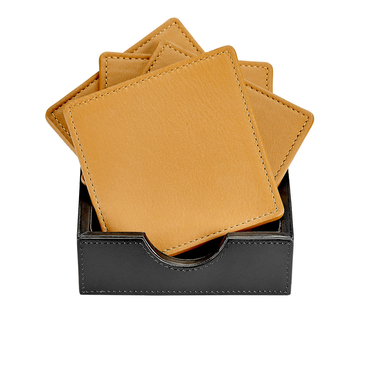 Dacasso Black Leather 4-Square Coaster Set – 5.4×5.4×1.65 Inches – 0.79 Lbs – Premium Home Bar Accessory