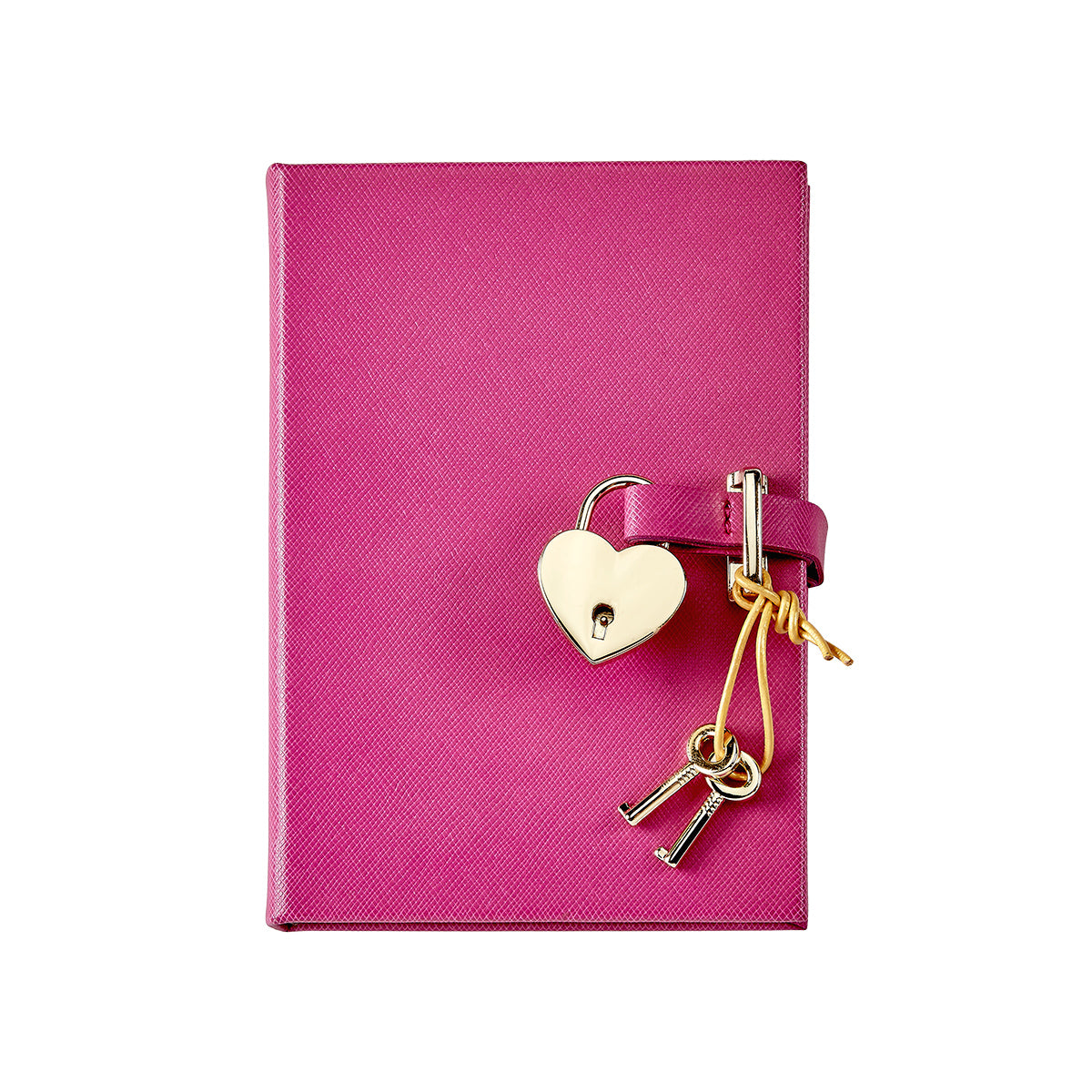 Heart Lock Diary | Pink Saffiano Leather – Graphic Image