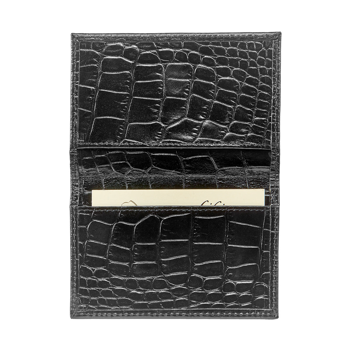 Fold-Over Card Case | Black Embossed Croc Leather Fold-Over Card Case | Black Embossed Croc Leather