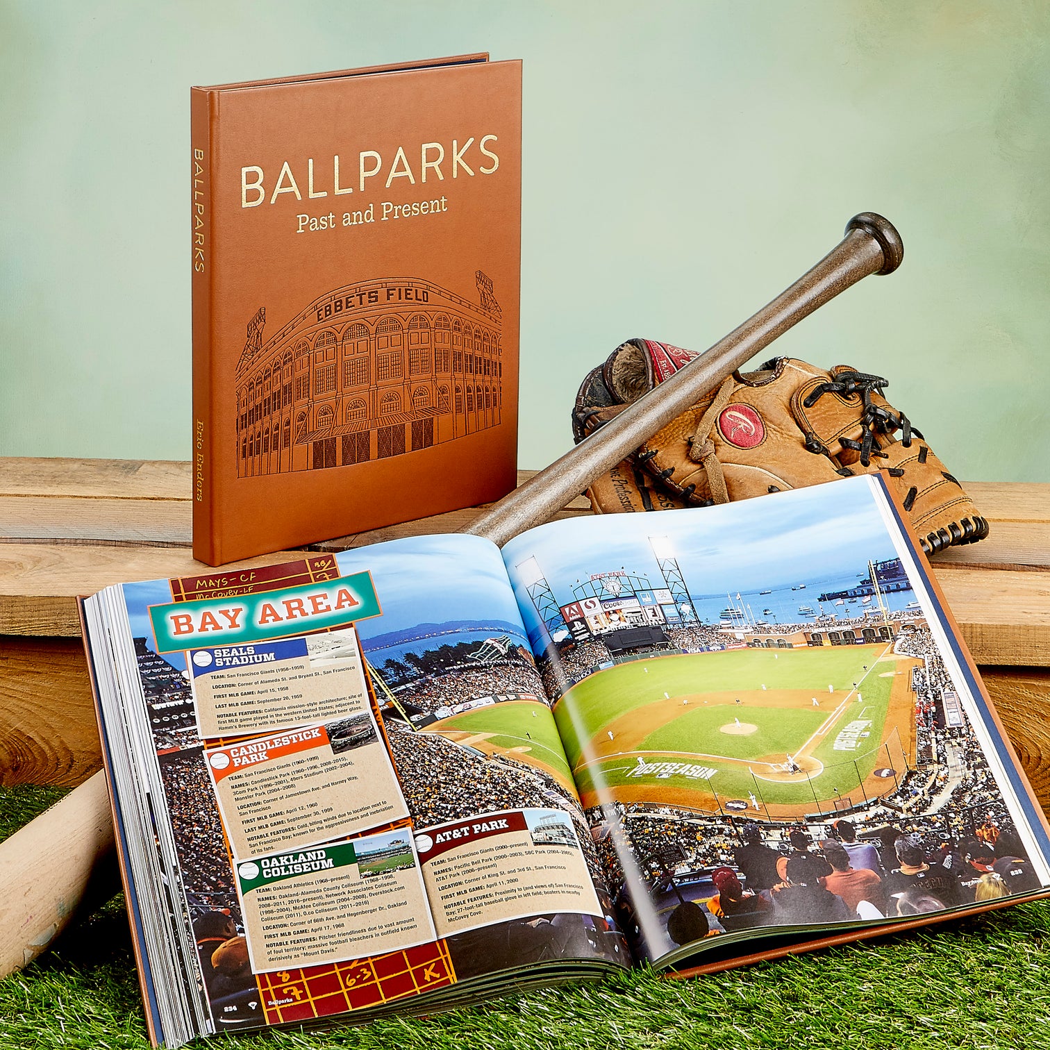 Ballparks Past and Present Tan Bonded Leather Graphic Image