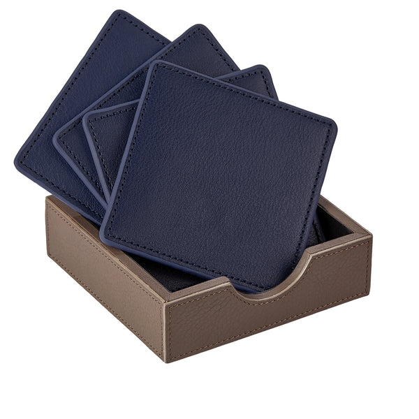 Uxcell Square Drink Coasters Set Of 8 White Stitched Dual Sided Non-Slip Non -Stick Waterproof Leather Coasters For Drinks, Coffee Table, Housewarming Gifts, Home Decor 4"×4"Blue