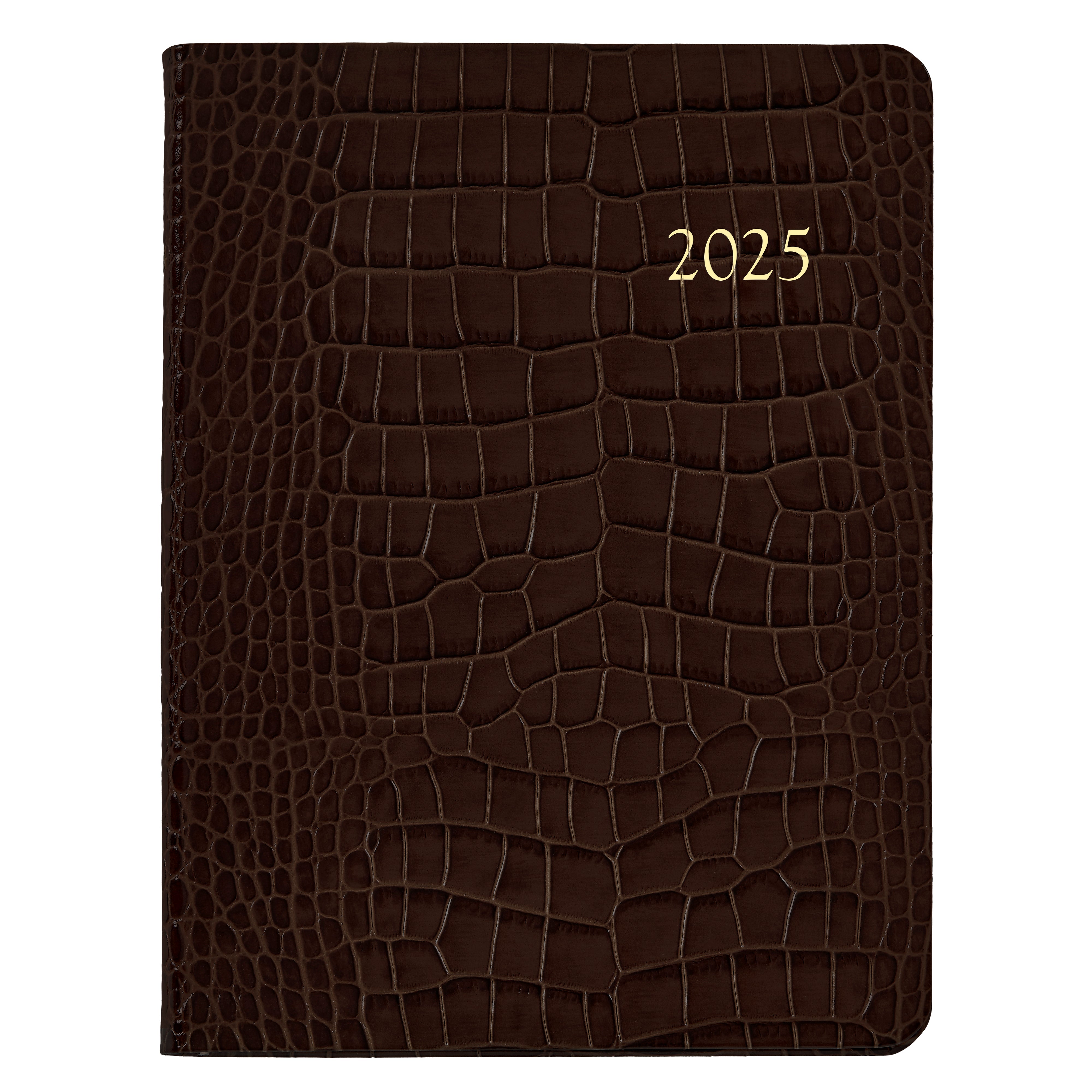 2025 Desk Diary Agenda Planner Brown Crocodile Embossed Leather