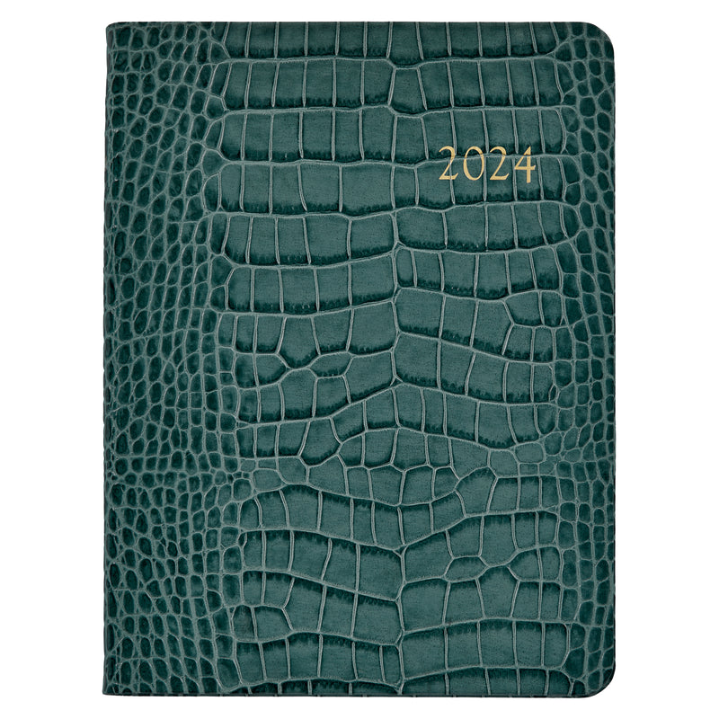 2024 Desk Diary 9inch Sapphire-Blue Crocodile Embossed Leather by Graphic Image