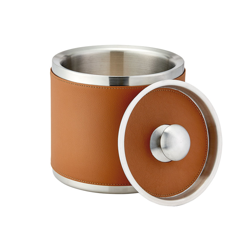 Leather Ice Bucket with Tongs