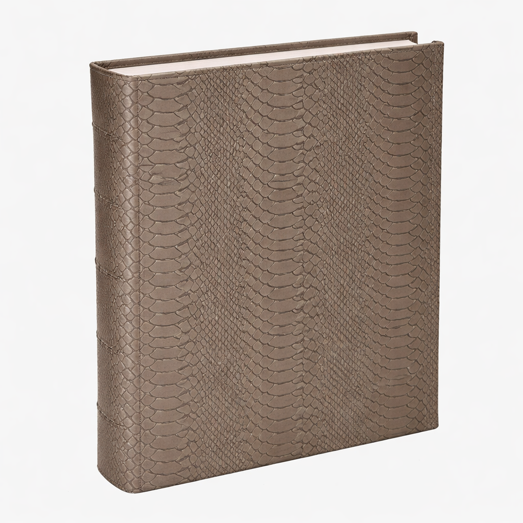 Large 3-Ring Clear Pocket Album Taupe Python
