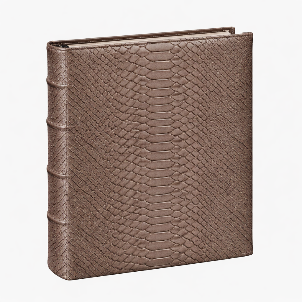 Medium 4-Ring Clear Pocket Album Taupe Python