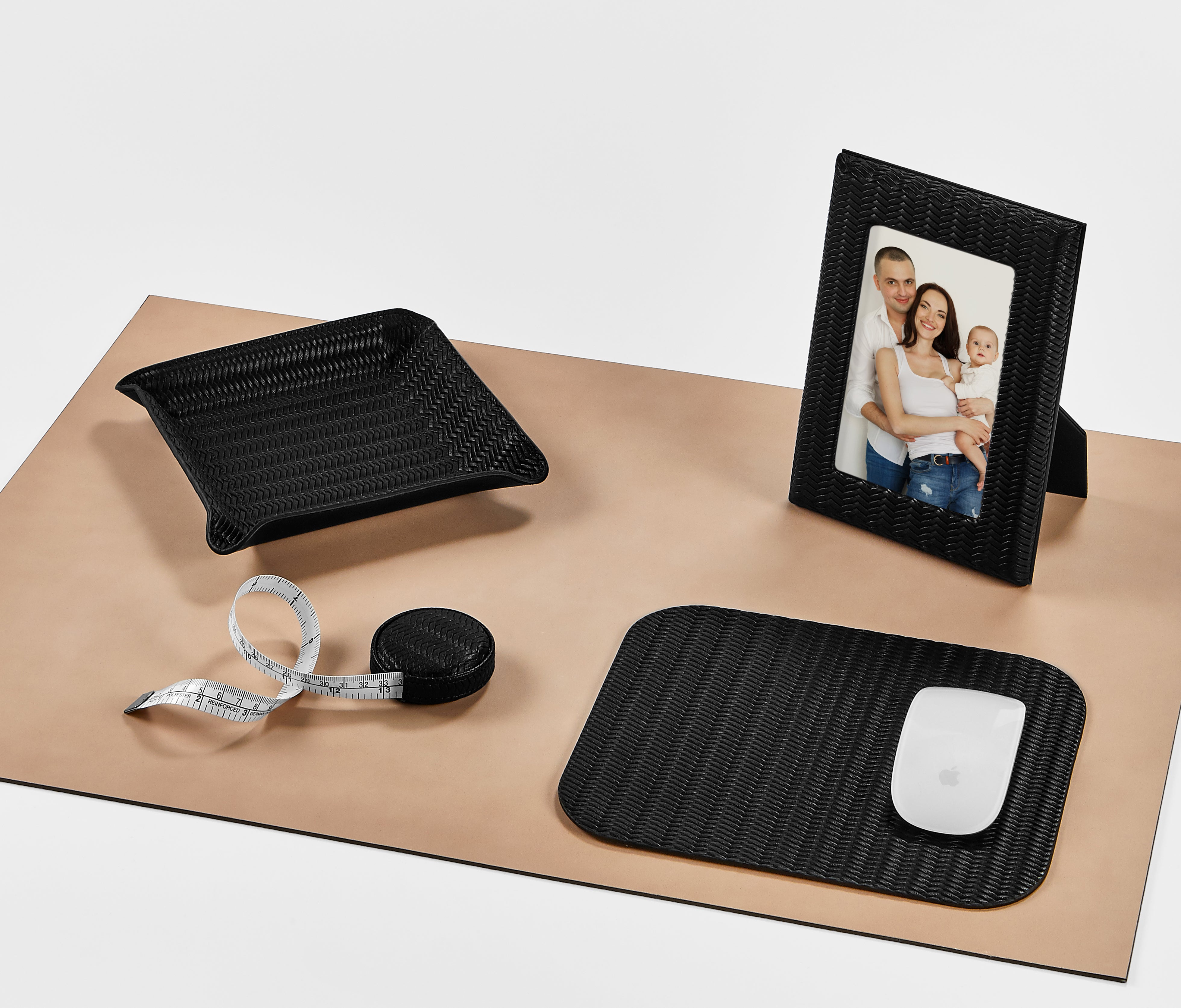 Leather Valet Tray | Black Woven Leather – Graphic Image