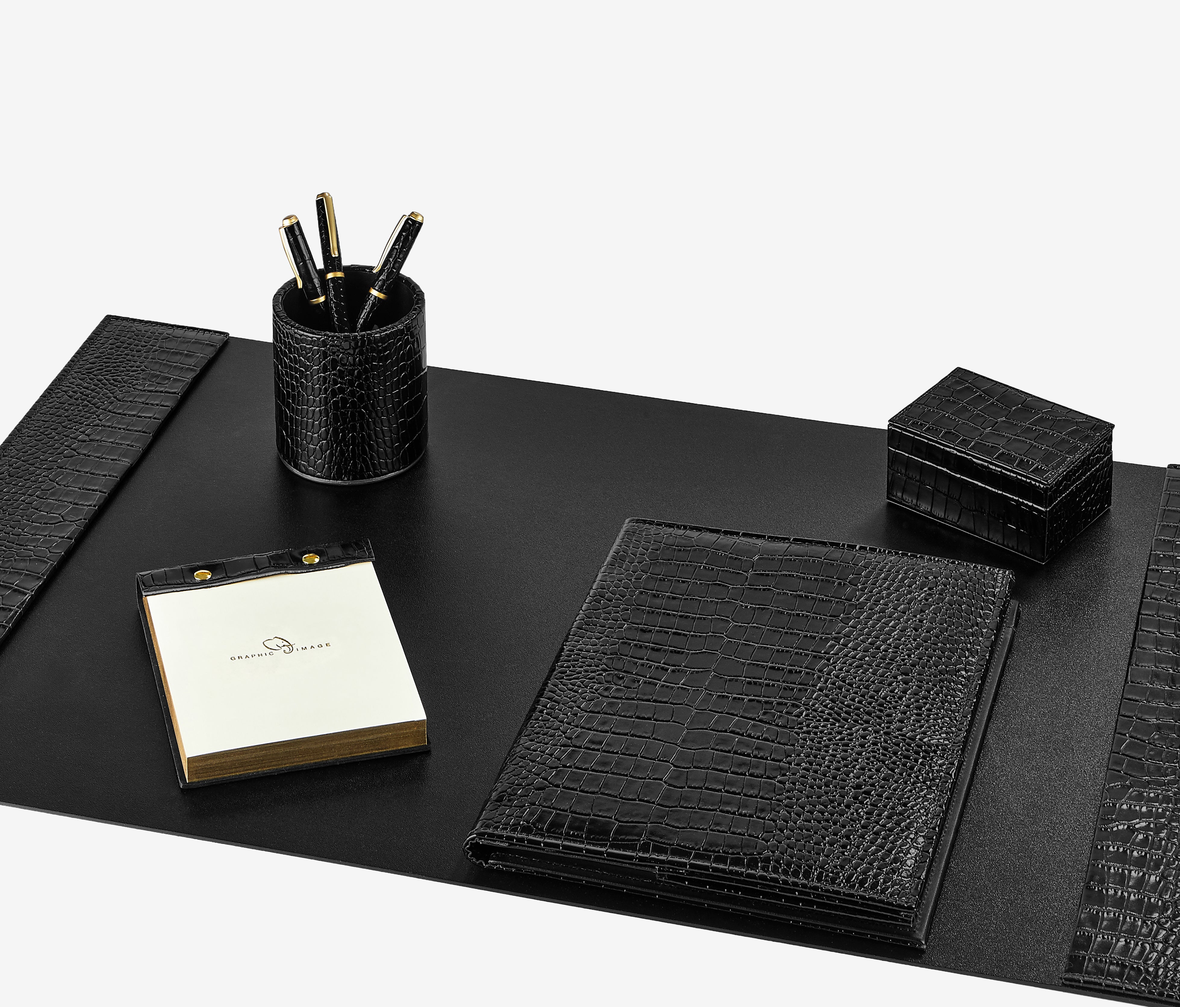 Desk Notepad | Black Embossed Croc Leather – Graphic Image