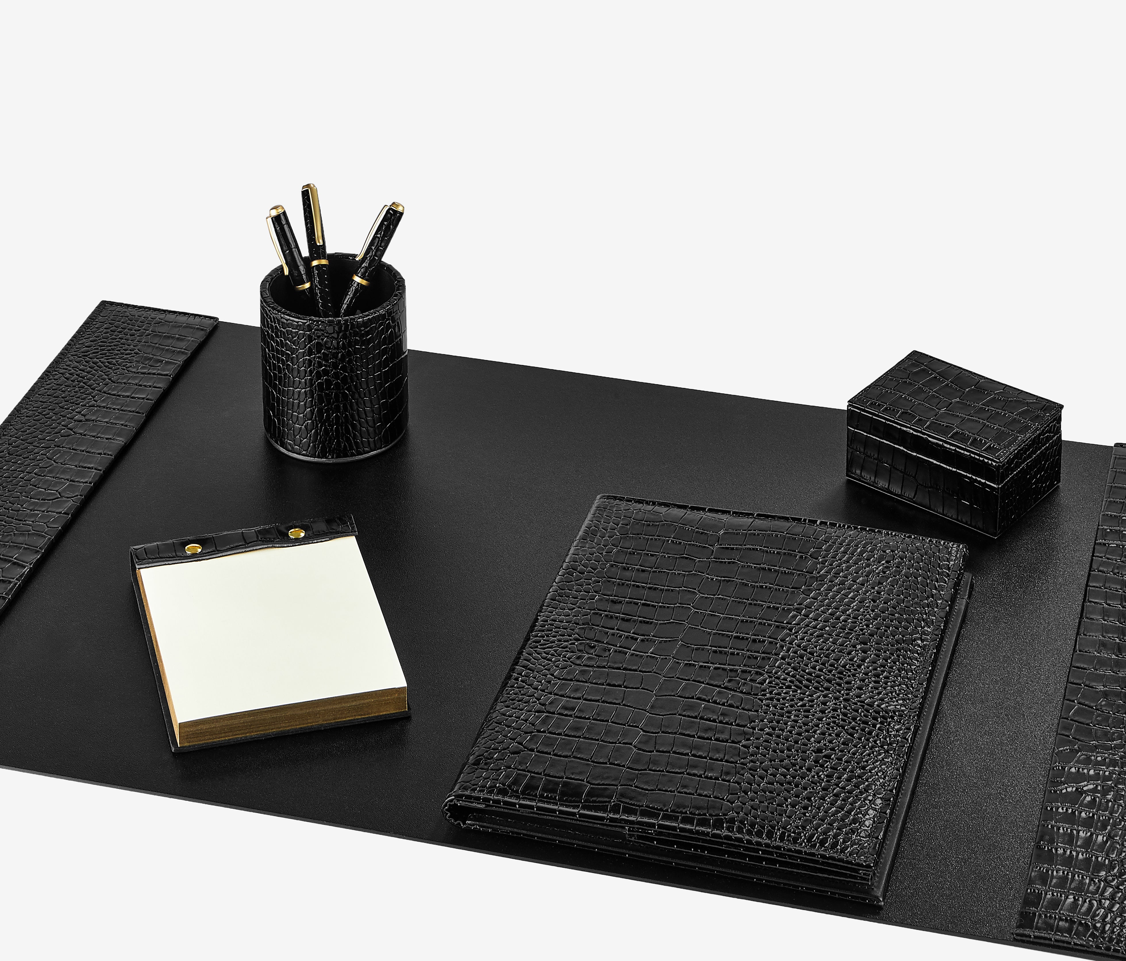 Pencil Cup | Black Crocodile Embossed Leather – Graphic Image