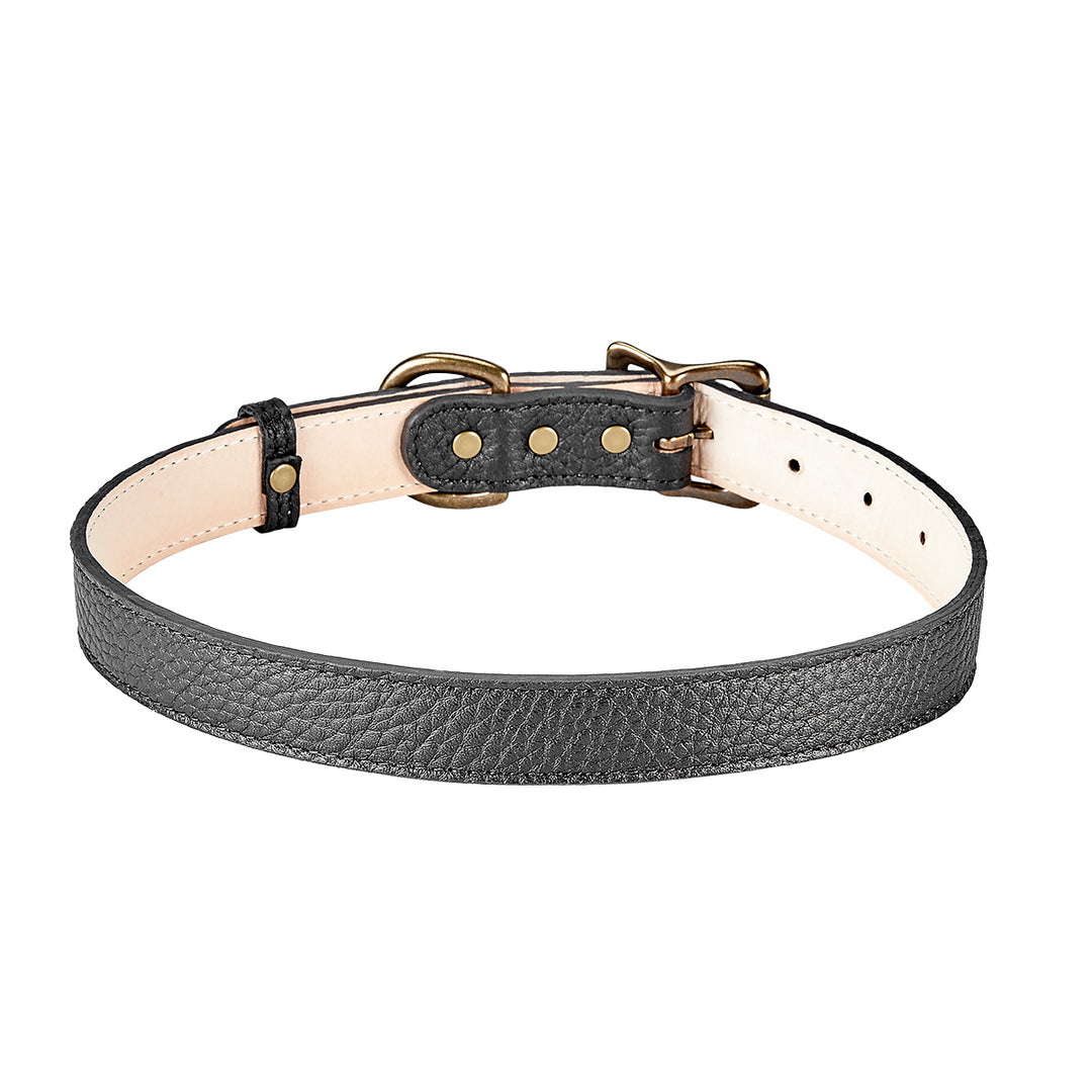 Large Colar Large Dog Collar | Black Pebble Grain Leather – Graphic Image