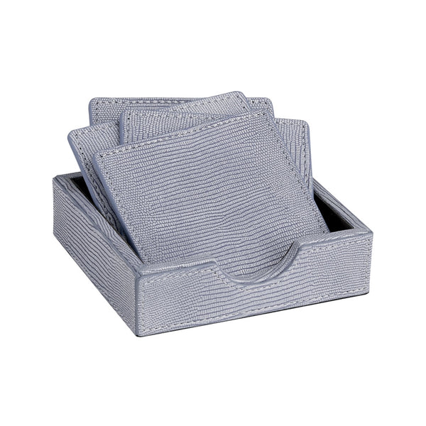 Blue Square Coasters in a Tejus Leather Tray