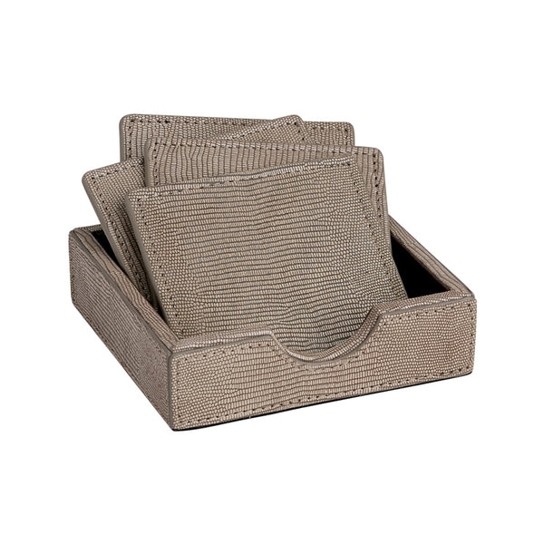 Brown Square Coasters in a Tejus Leather Tray