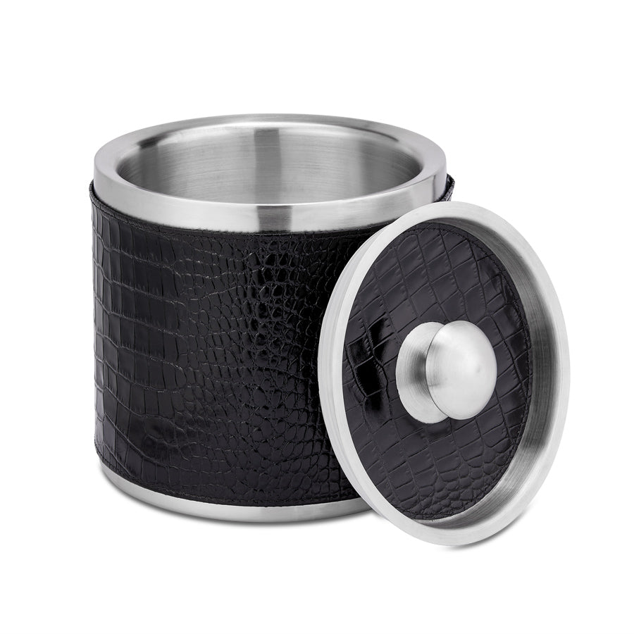 Leather Ice Bucket with Tongs