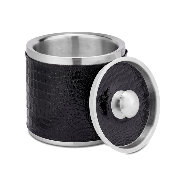 Leather Ice Bucket with Tongs