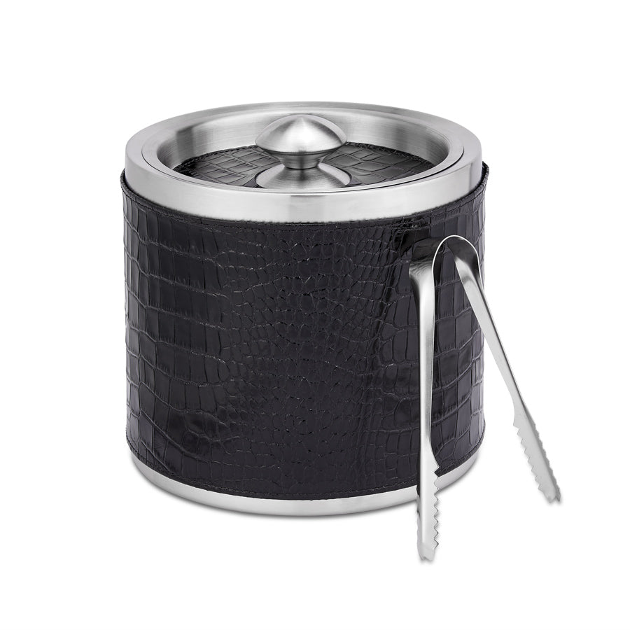 Leather Ice Bucket with Tongs